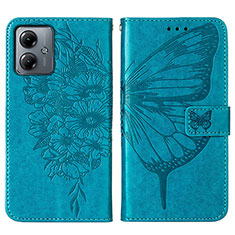 Leather Case Stands Butterfly Flip Cover Holder YB1 for Motorola Moto G14 Blue