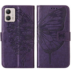 Leather Case Stands Butterfly Flip Cover Holder YB1 for Motorola Moto G53 5G Purple
