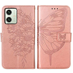 Leather Case Stands Butterfly Flip Cover Holder YB1 for Motorola Moto G54 5G Rose Gold