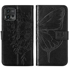 Leather Case Stands Butterfly Flip Cover Holder YB1 for Motorola Moto G72 Black