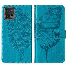 Leather Case Stands Butterfly Flip Cover Holder YB1 for Motorola Moto G72 Blue