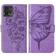 Leather Case Stands Butterfly Flip Cover Holder YB1 for Motorola Moto G72 Clove Purple