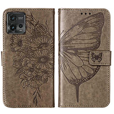 Leather Case Stands Butterfly Flip Cover Holder YB1 for Motorola Moto G72 Gray