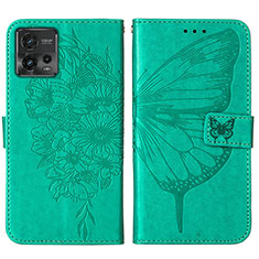 Leather Case Stands Butterfly Flip Cover Holder YB1 for Motorola Moto G72 Green
