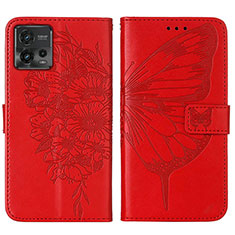 Leather Case Stands Butterfly Flip Cover Holder YB1 for Motorola Moto G72 Red