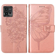 Leather Case Stands Butterfly Flip Cover Holder YB1 for Motorola Moto G72 Rose Gold