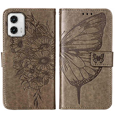 Leather Case Stands Butterfly Flip Cover Holder YB1 for Motorola Moto G73 5G Gray