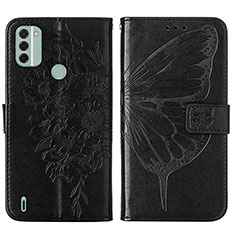Leather Case Stands Butterfly Flip Cover Holder YB1 for Nokia C31 Black
