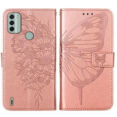Leather Case Stands Butterfly Flip Cover Holder YB1 for Nokia C31 Rose Gold