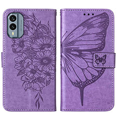 Leather Case Stands Butterfly Flip Cover Holder YB1 for Nokia X30 5G Clove Purple