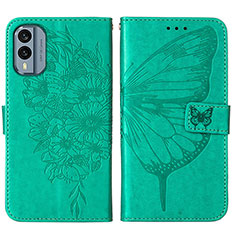 Leather Case Stands Butterfly Flip Cover Holder YB1 for Nokia X30 5G Green