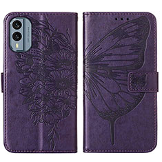 Leather Case Stands Butterfly Flip Cover Holder YB1 for Nokia X30 5G Purple