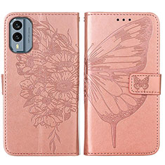Leather Case Stands Butterfly Flip Cover Holder YB1 for Nokia X30 5G Rose Gold