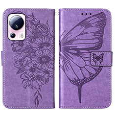 Leather Case Stands Butterfly Flip Cover Holder YB1 for Xiaomi Mi 12 Lite NE 5G Clove Purple