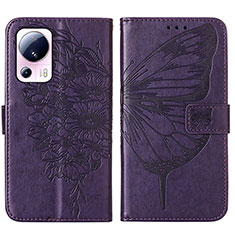 Leather Case Stands Butterfly Flip Cover Holder YB1 for Xiaomi Mi 12 Lite NE 5G Purple