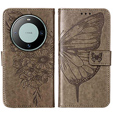 Leather Case Stands Butterfly Flip Cover Holder YB2 for Huawei Mate 60 Gray