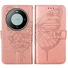 Leather Case Stands Butterfly Flip Cover Holder YB2 for Huawei Mate 60 Pro+ Plus Rose Gold