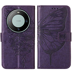 Leather Case Stands Butterfly Flip Cover Holder YB2 for Huawei Mate 60 Purple