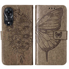 Leather Case Stands Butterfly Flip Cover Holder YB2 for Oppo A58 5G Gray