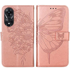 Leather Case Stands Butterfly Flip Cover Holder YB2 for Oppo A58 5G Rose Gold