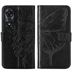Leather Case Stands Butterfly Flip Cover Holder YB2 for Oppo A78 5G Black