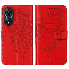 Leather Case Stands Butterfly Flip Cover Holder YB2 for Oppo A78 5G Red