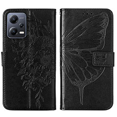 Leather Case Stands Butterfly Flip Cover Holder YB2 for Xiaomi Redmi Note 12 5G Black