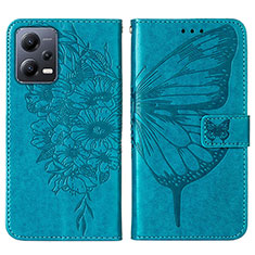 Leather Case Stands Butterfly Flip Cover Holder YB2 for Xiaomi Redmi Note 12 5G Blue