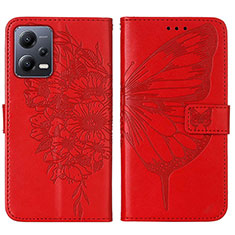 Leather Case Stands Butterfly Flip Cover Holder YB2 for Xiaomi Redmi Note 12 5G Red