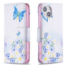 Leather Case Stands Butterfly Flip Cover L01 Holder for Apple iPhone 13 Blue