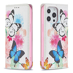 Leather Case Stands Butterfly Flip Cover L01 Holder for Apple iPhone 13 Pro Max Pink