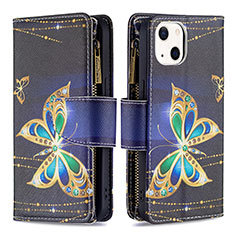 Leather Case Stands Butterfly Flip Cover L01 Holder for Apple iPhone 15 Plus Black