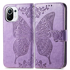 Leather Case Stands Butterfly Flip Cover L02 Holder for Xiaomi Mi 11 5G Clove Purple