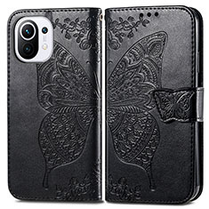Leather Case Stands Butterfly Flip Cover L02 Holder for Xiaomi Mi 11 Lite 4G Black