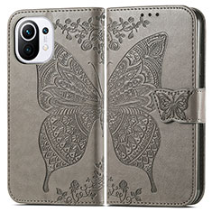 Leather Case Stands Butterfly Flip Cover L02 Holder for Xiaomi Mi 11 Lite 4G Gray