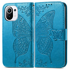 Leather Case Stands Butterfly Flip Cover L02 Holder for Xiaomi Mi 11 Lite 5G Blue