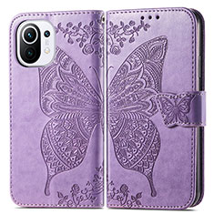 Leather Case Stands Butterfly Flip Cover L02 Holder for Xiaomi Mi 11 Lite 5G Clove Purple