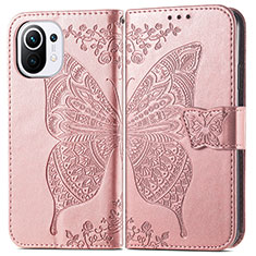 Leather Case Stands Butterfly Flip Cover L02 Holder for Xiaomi Mi 11 Lite 5G Pink