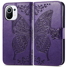Leather Case Stands Butterfly Flip Cover L02 Holder for Xiaomi Mi 11 Lite 5G Purple