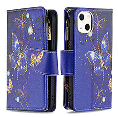 Leather Case Stands Butterfly Flip Cover L03 Holder for Apple iPhone 13 Blue