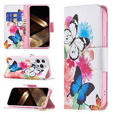 Leather Case Stands Butterfly Flip Cover L03 Holder for Apple iPhone 14 Pro Max Pink