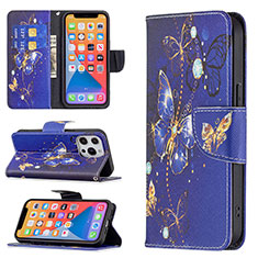 Leather Case Stands Butterfly Flip Cover L07 Holder for Apple iPhone 13 Pro Max Navy Blue
