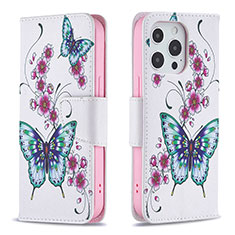 Leather Case Stands Butterfly Flip Cover L07 Holder for Apple iPhone 13 Pro Max Pink