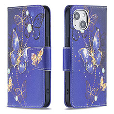 Leather Case Stands Butterfly Flip Cover L07 Holder for Apple iPhone 14 Plus Navy Blue