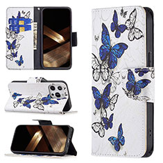Leather Case Stands Butterfly Flip Cover L07 Holder for Apple iPhone 15 Pro Max White