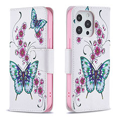 Leather Case Stands Butterfly Flip Cover L07 Holder for Apple iPhone 15 Pro Pink