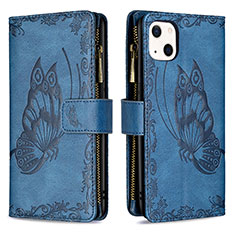 Leather Case Stands Butterfly Flip Cover L08 Holder for Apple iPhone 13 Mini Blue
