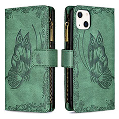 Leather Case Stands Butterfly Flip Cover L08 Holder for Apple iPhone 13 Mini Green