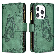 Leather Case Stands Butterfly Flip Cover L08 Holder for Apple iPhone 13 Pro Green