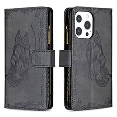 Leather Case Stands Butterfly Flip Cover L08 Holder for Apple iPhone 13 Pro Max Black